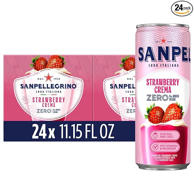 Sanpellegrino Soda Italiana Strawberry Crema Italian Sparkling Drink, 0g Added Sugar, Real Fruit Juice, Italian Soda Sparkling Beverage, 24-Pack
