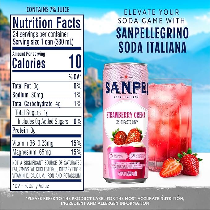 Sanpellegrino Soda Italiana Strawberry Crema Italian Sparkling Drink, 0g Added Sugar, Real Fruit Juice, Italian Soda Sparkling Beverage, 24-Pack - Image 5