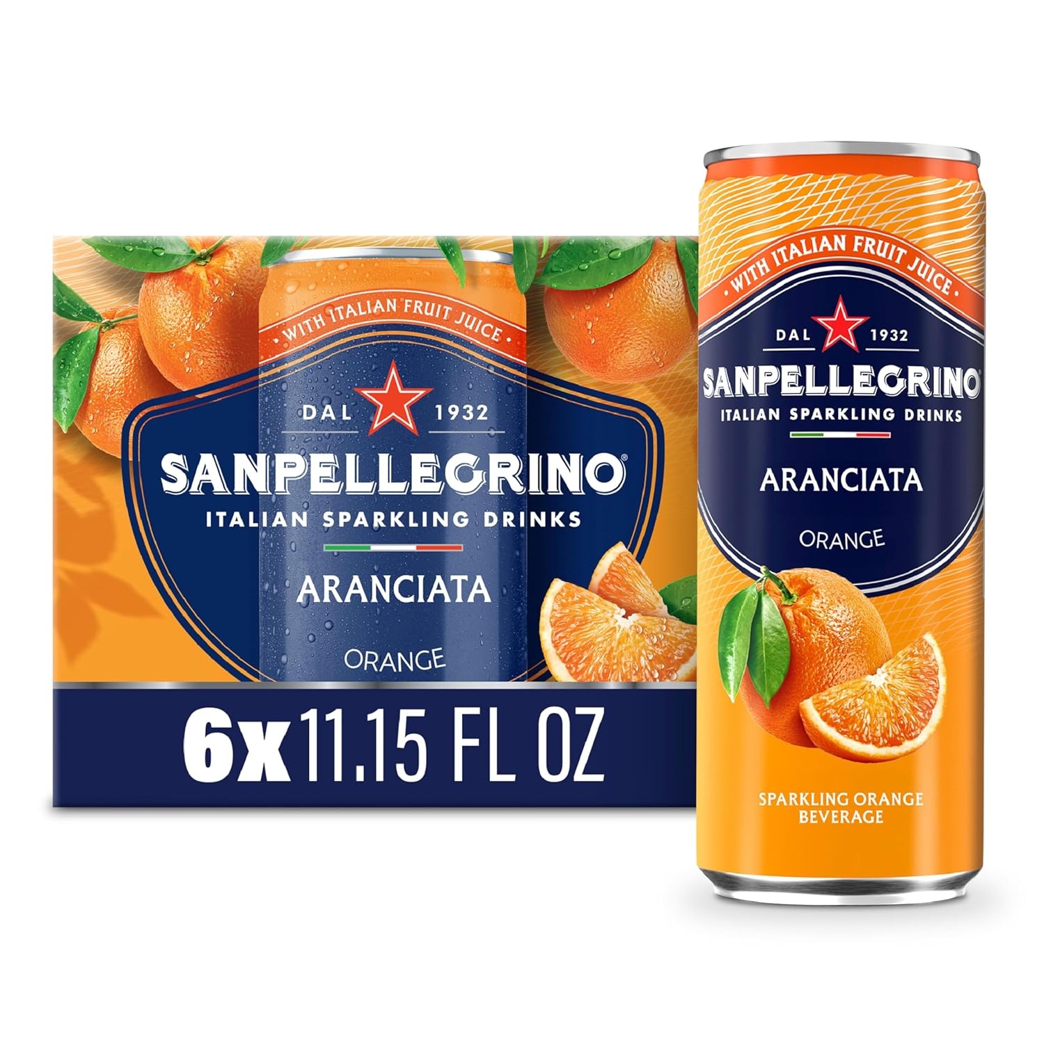 Sanpellegrino Italian Sparkling Drink Aranciata, Sparkling Orange Beverage, 6 Pack Of Cans