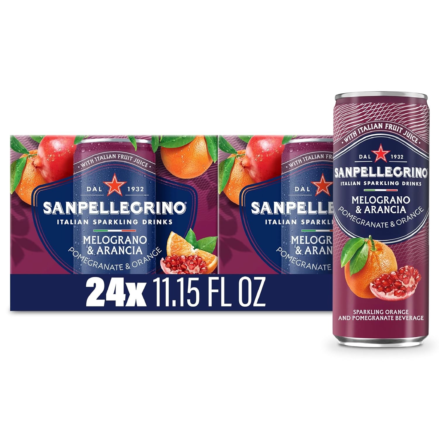 Sanpellegrino Italian Sparkling Drink Melograno And Arancia, Sparkling Orange And Pomegranate Beverage, 24 Pack Of Cans