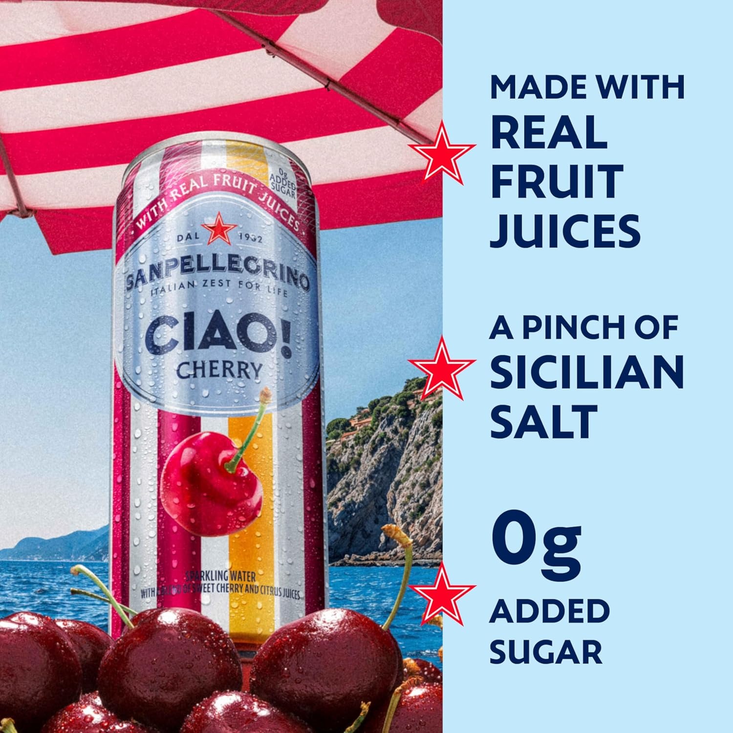 Sanpellegrino CIAO! Cherry Sparkling Water, Low-Cal, 0g Added Sugar, 24-Pack - Image 4