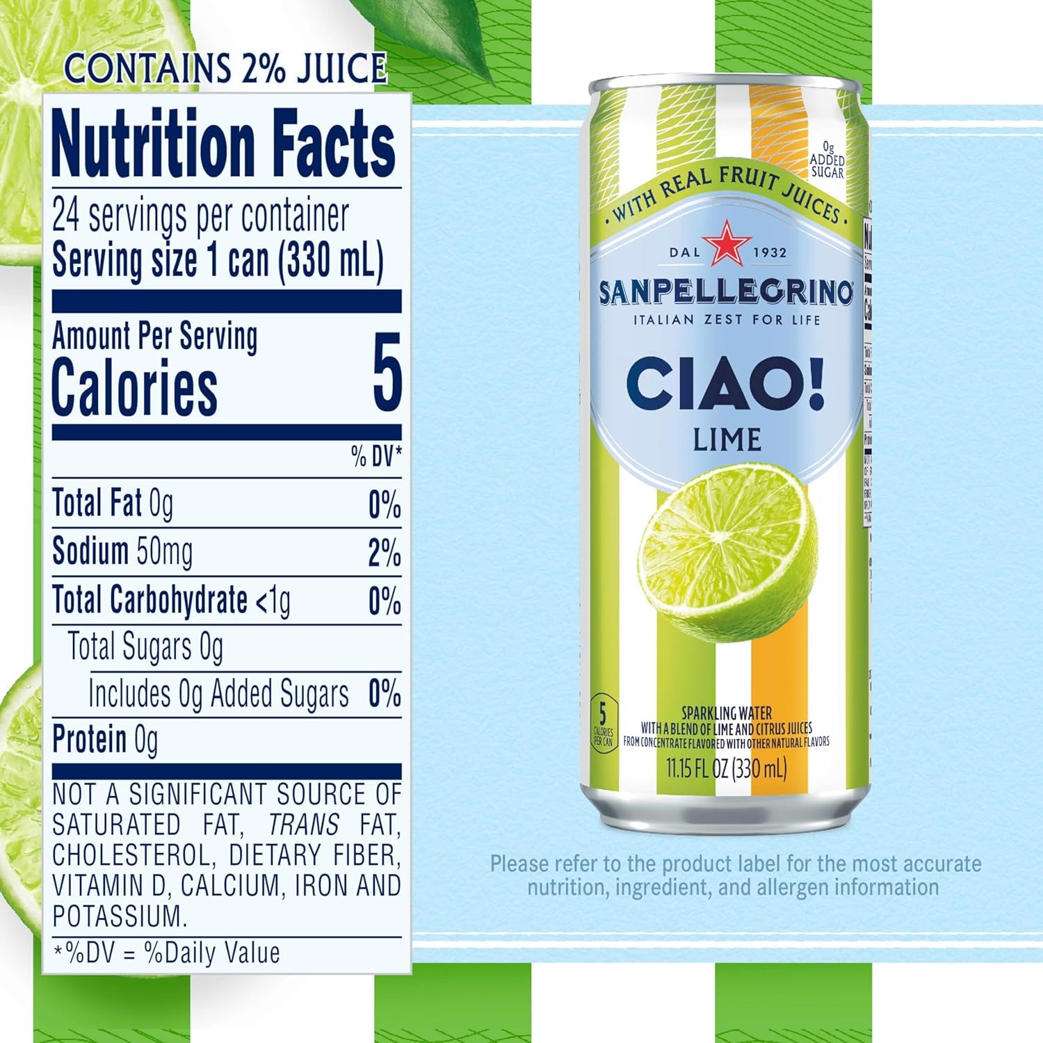Alternative view of Sanpellegrino CIAO! Lime Sparkling Water, Low-Cal, 0g Added Sugar, 24-Pack