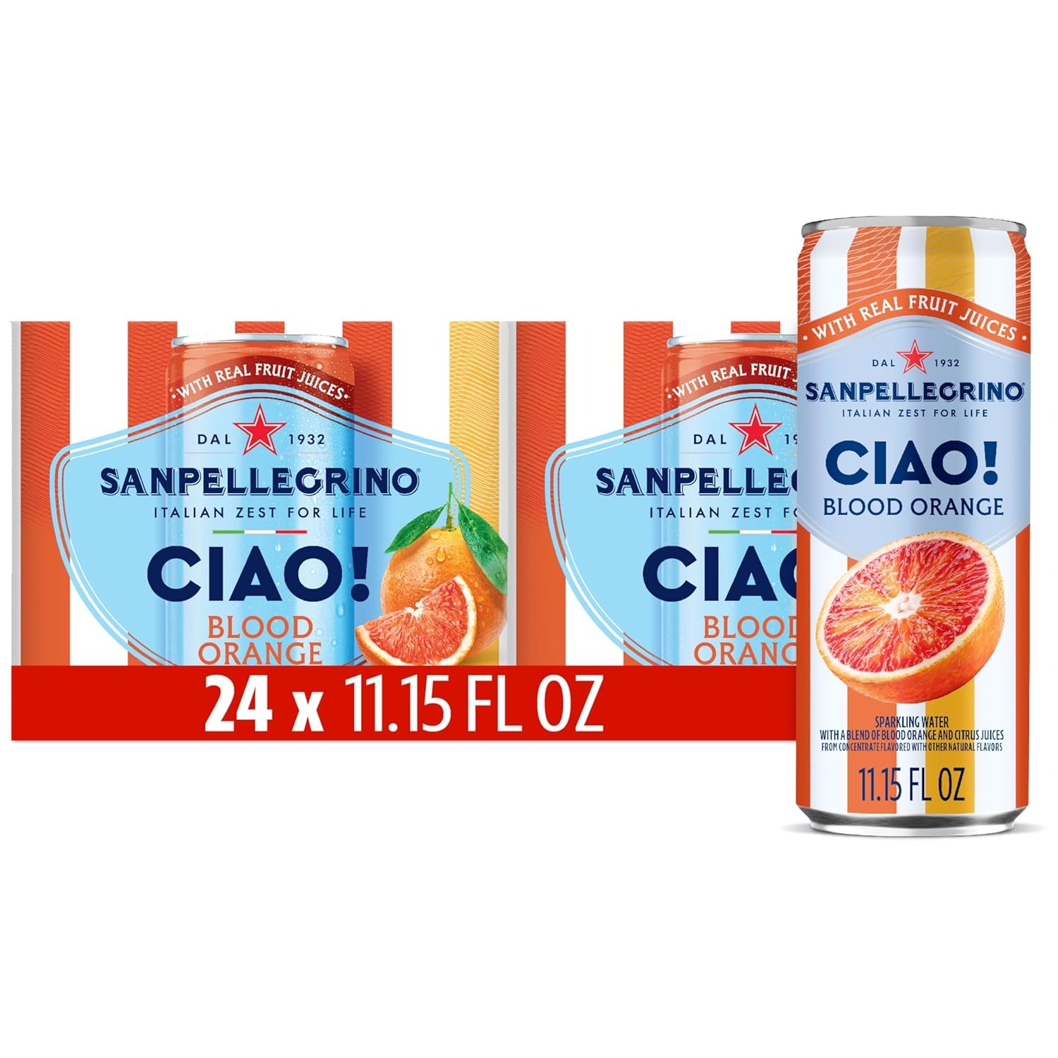Sanpellegrino CIAO! Blood Orange Sparkling Water, Low-Cal, 0g Added Sugar, 24-Pack