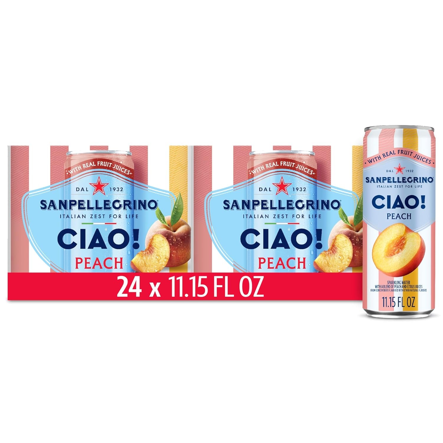Sanpellegrino CIAO! Peach Sparkling Water, Low-Cal, 0g Added Sugar, 24-Pack