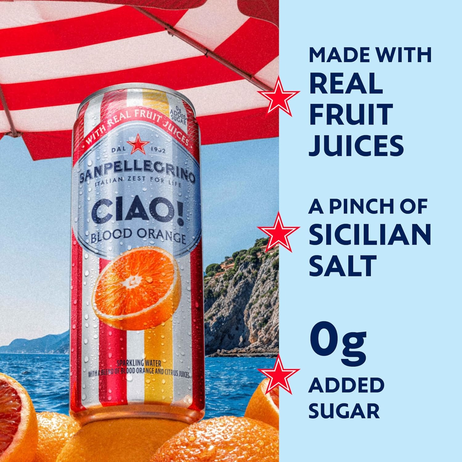 Sanpellegrino CIAO! Blood Orange Sparkling Water, Low-Cal, 0g Added Sugar, 24-Pack - Image 3
