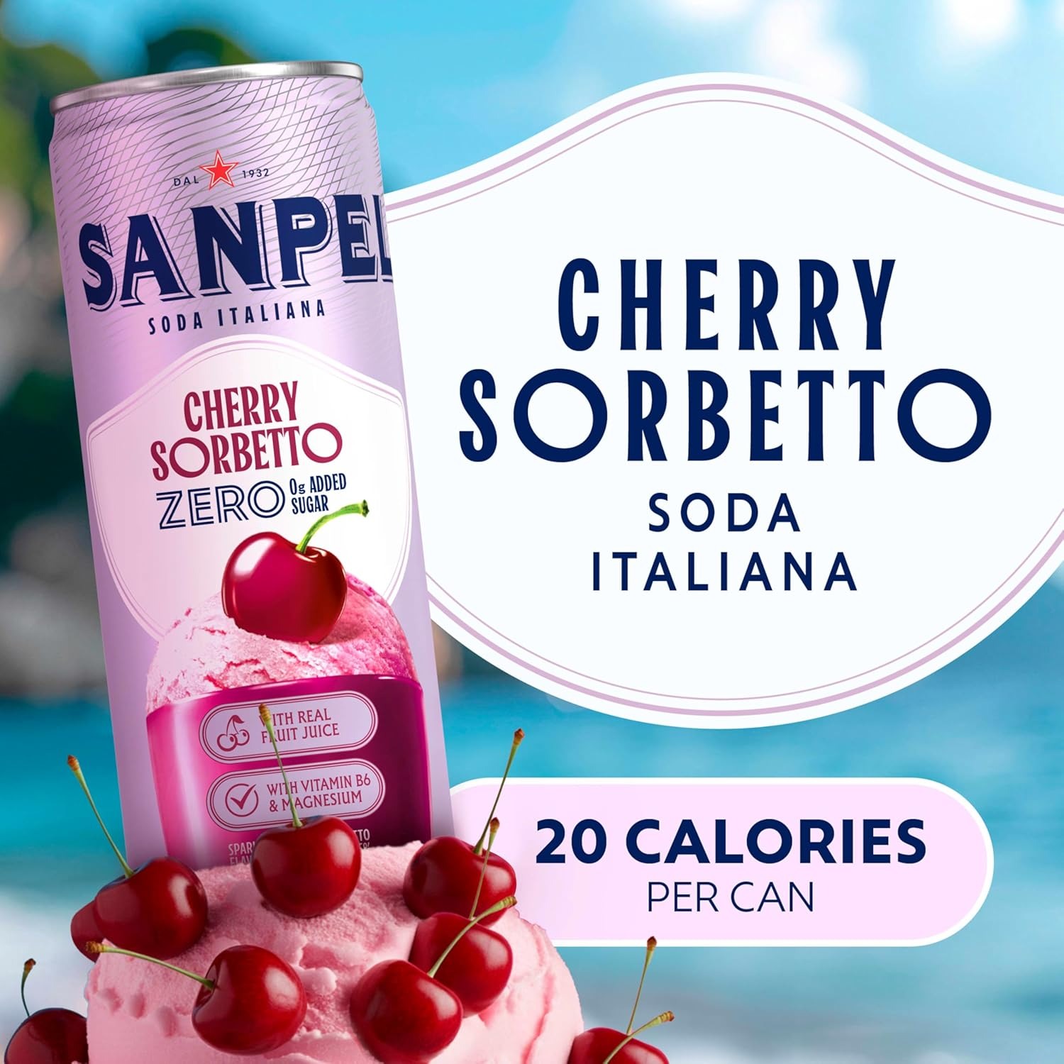 Alternative view of Sanpellegrino Soda Italiana Cherry Sorbetto Italian Sparkling Drink, 0g Added Sugar, Real Fruit Juice, Italian Soda Sparkling Beverage, 24-Pack