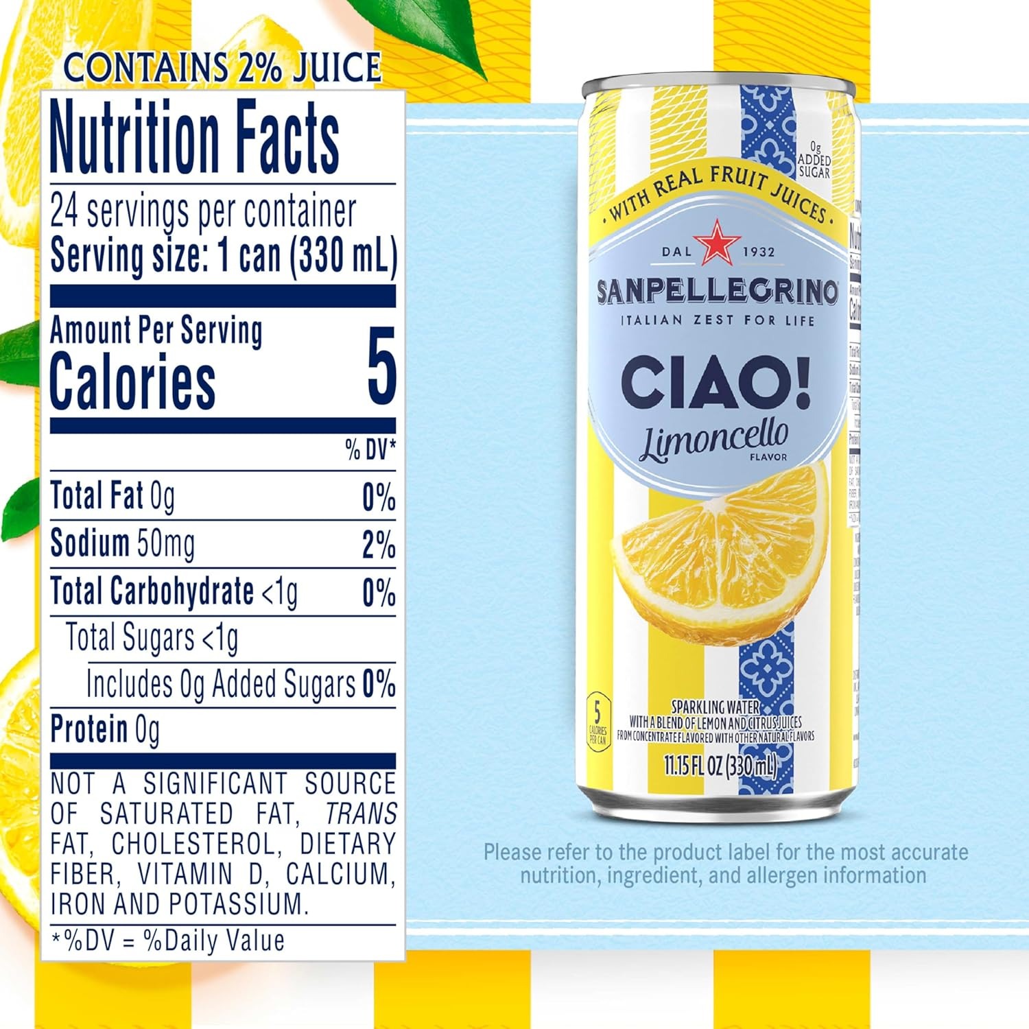 Alternative view of Sanpellegrino Ciao Limoncello Flavored Sparkling Water, Italian Sparkling Water, 24Pk