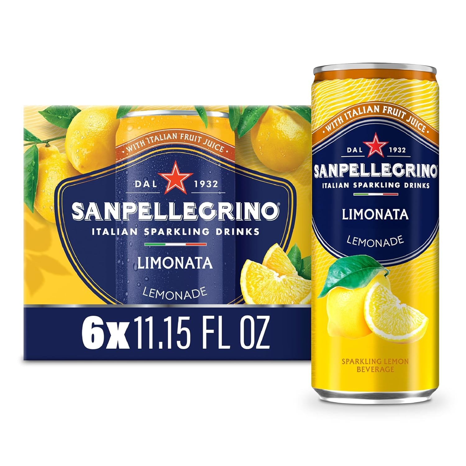 Sanpellegrino Italian Sparkling Drink Limonata, Sparkling Lemon Beverage, 6 Pack Of Cans 11.15 fl oz